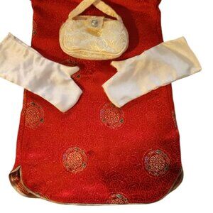 Elegant Red Chinese Dress Set For 18" American Girl Doll With Embroidered Detail